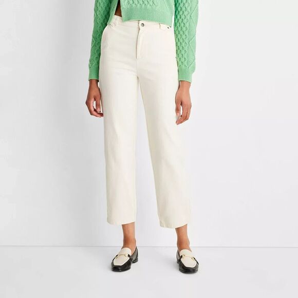 Future Collective Reese Blutstein Pants Womens Size 14 Cream Straight Leg New - Picture 1 of 13